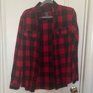 Red and Black Plaid Button-Up Shirt